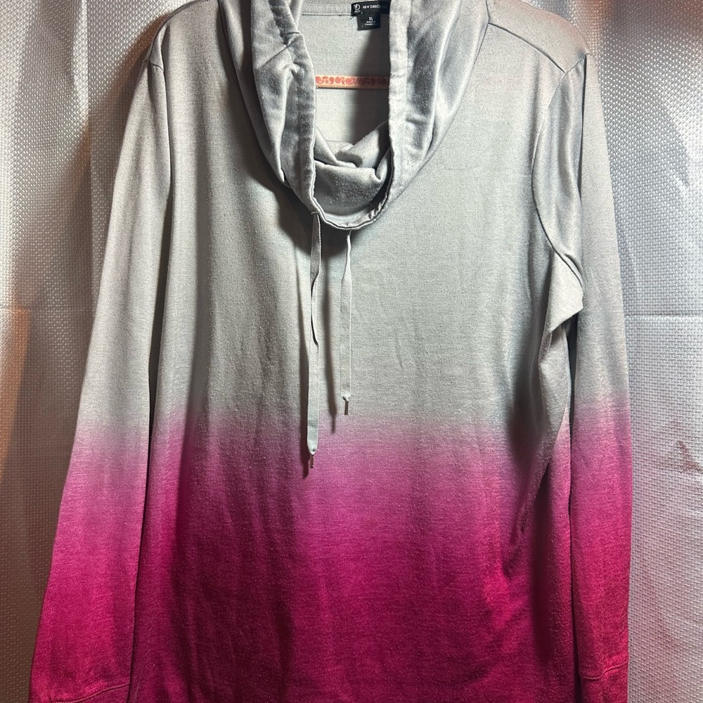 Blush-to-Stone Ombré Cowl Neck Tunic | Cozy Layering Piece – XL